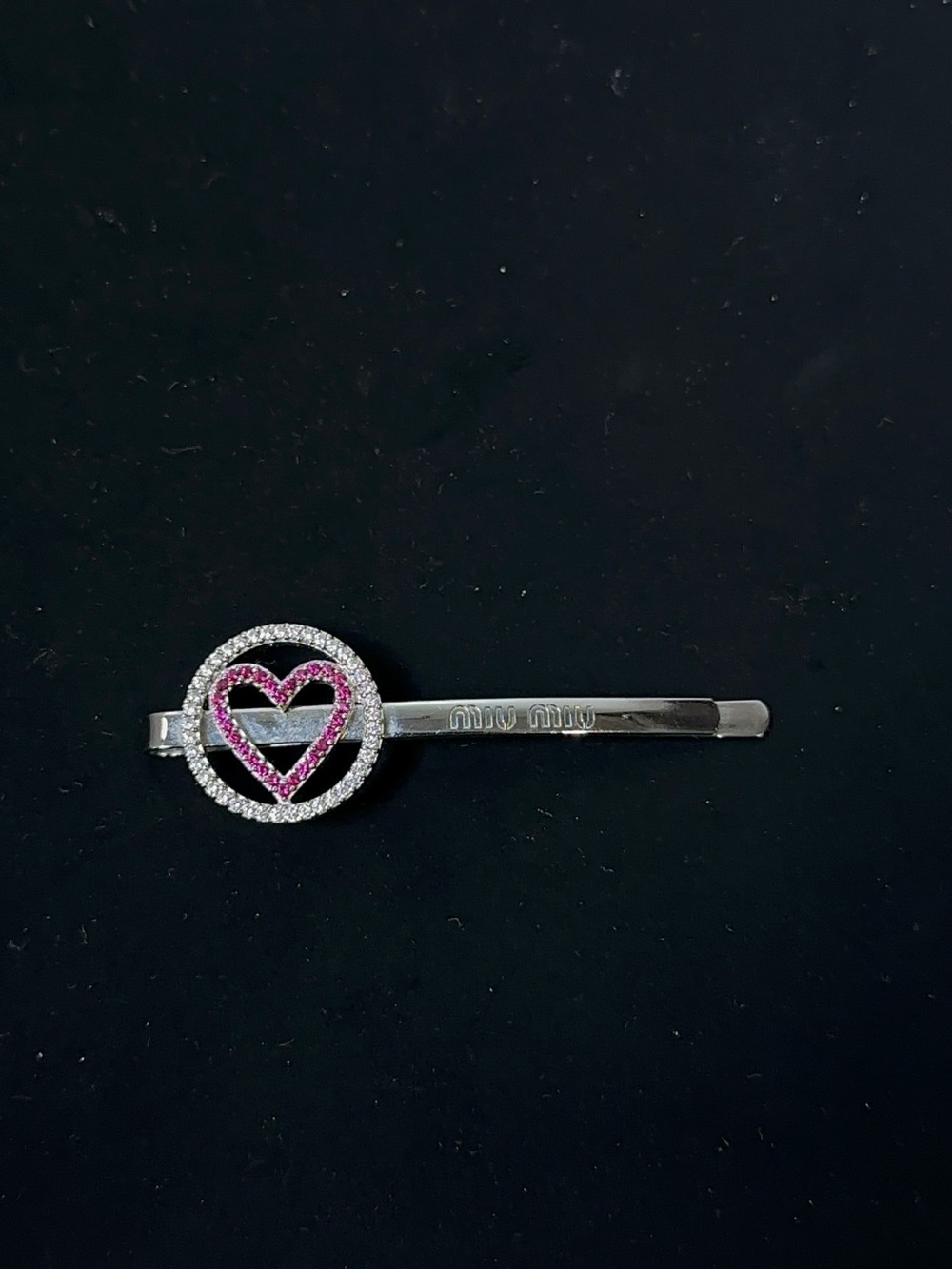 Miu Miu Silver-Tone Hair Clip with Pink Crystal Heart Accent